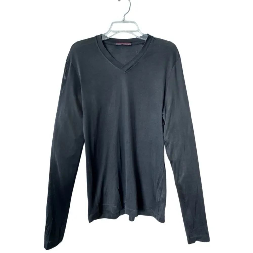 Bally Black V Neck Shirt Pullover Silk Made in Italy SZ 42